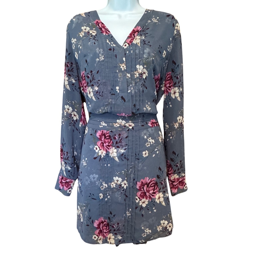 White House Black Market Floral Mini Dress 8 Pleated Long Sleeve Garden Wedding